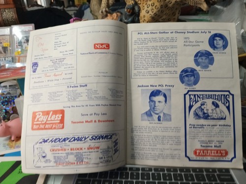 Programa de béisbol de ligas menores PCL Tacoma Twins 1974 y tarjeta de puntuación 36 páginas - Imagen 3 de 7