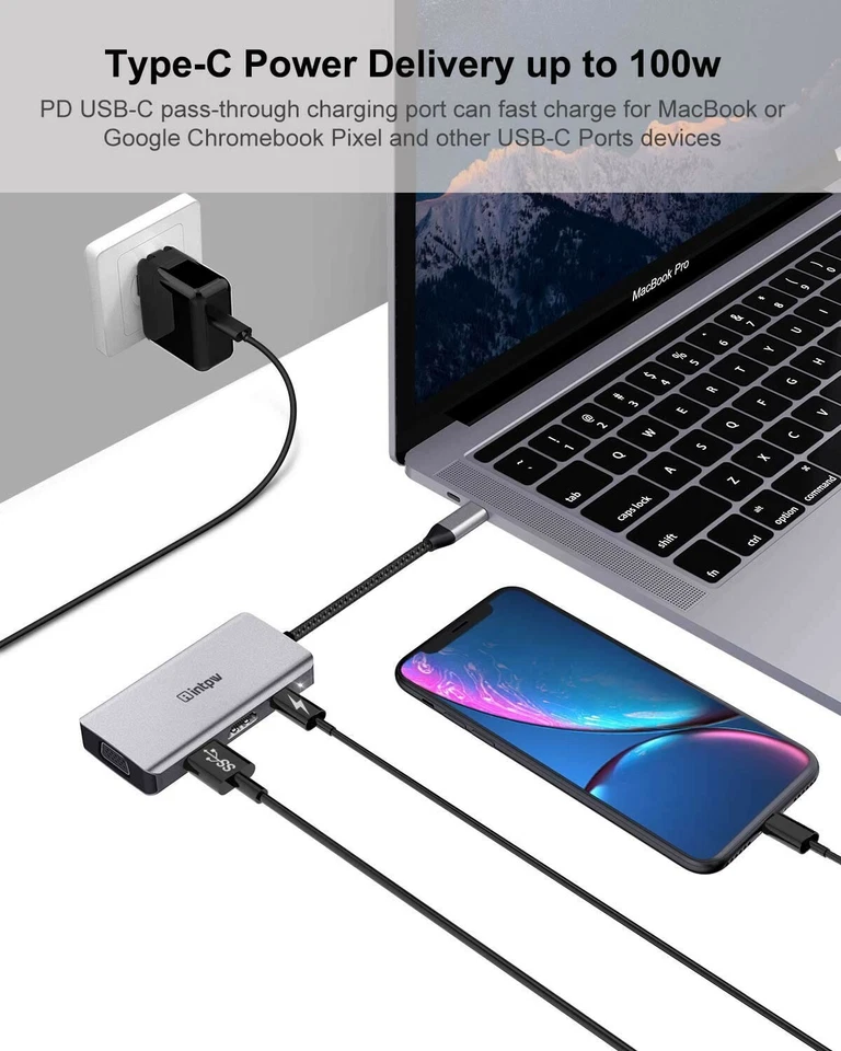USB 3.1 Type-C to HDMI VGA Adapter USB C Hub with 4K HDMI 1080P VGA NEW FREESHIP - Image 3 of 4