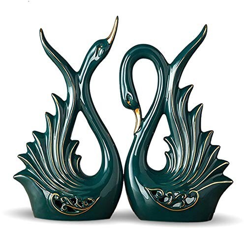 Modern Ceramic Swan Figurine Set - Elegant Green Home Decor Pair