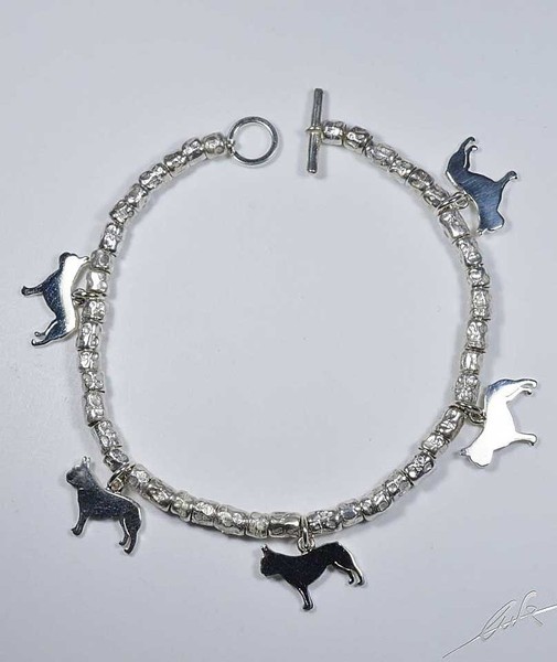 Silbernes Verflochtenes Armband, Mit AnhäNger Silhouetten Der Bulldogge Luce-image