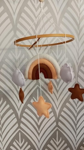 Baby Crib Mobile Rainbow Star Feather Felt Boho Nursery DéCor Brown Cream Pink - Picture 7 of 7