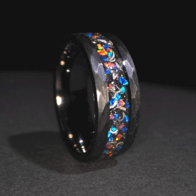 #ad #ad 8mm Meteorite amp; Galaxy Opal Hammered Black Tungsten Men#x27;s Ring Wedding Band $92.10