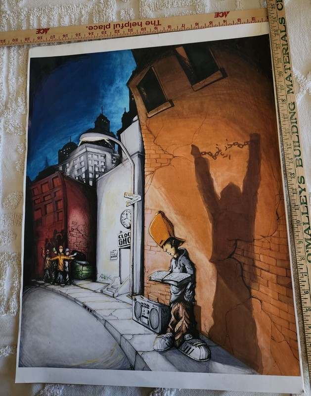 "Knowledge is King"  - by R.E.K. - Watercolor Signed - No COA - 24" x 19" - WOW!