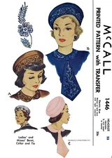 McCall #1446 Embroidered Hat Collar Tie Fabric Sewing Pattern Chemo Alopecia 23"