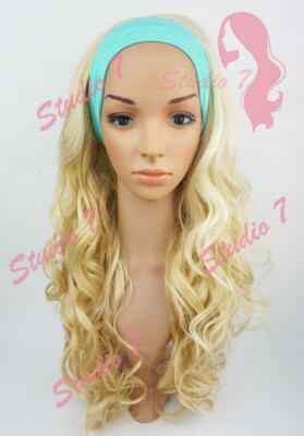 W116 Damen Mix gebleicht blond 3/4 lang lockig Halbperücke Clip in Studio7-uk