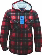Plaid Fleece Jacket Hooded Sherpa Lined Check Padded Warm Lumberjack By Beebizco