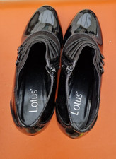 Lotus Black Leather Ankle Boots UK 6 Block Heel  faux Lace Up Gothic Steampunk