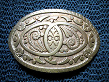 WESTERN ABSTRACT HIPPIE FLORAL BRONZE BELT BUCKLE VINTAGE RARE 1980s USA