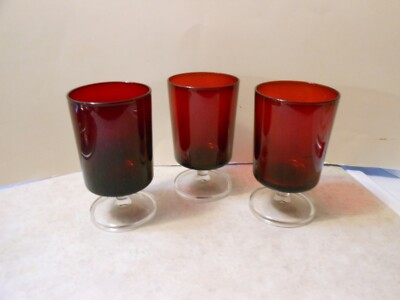 Vintage Ruby Red Pedestal 8oz Glasses Luminarc Arcoroc Cavalier France (3) L@@K