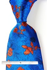 Classic Floral Blue Orange JACQUARD WOVEN 100 Silk Men's Necktie Tie