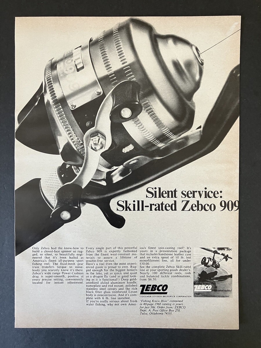 1968 Zebco Closed Faced Spinner Reel 909 B&W Vintage Print Ad | eBay