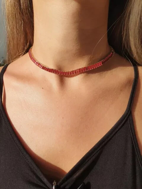 25CT Lab-Created Pink Ruby Tennis Choker in 14K Gold Plated