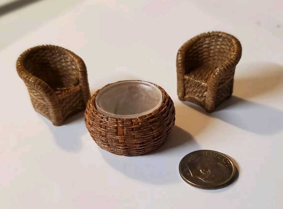 QUARTER SCALE (1/48) Dollhouse Dark Brown"Wicker " Living Room Set