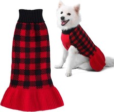 NEW ZIFEIPET Autumn Winter Dog Pet Plaid Turtleneck Knitted Sweater Dress