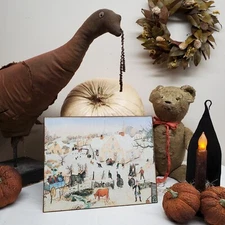 PRIMITIVE VICTORIAN VINTAGE FOLK ART STYLE THANKSGIVING VILLAGE TOWN TURKEY SIGN