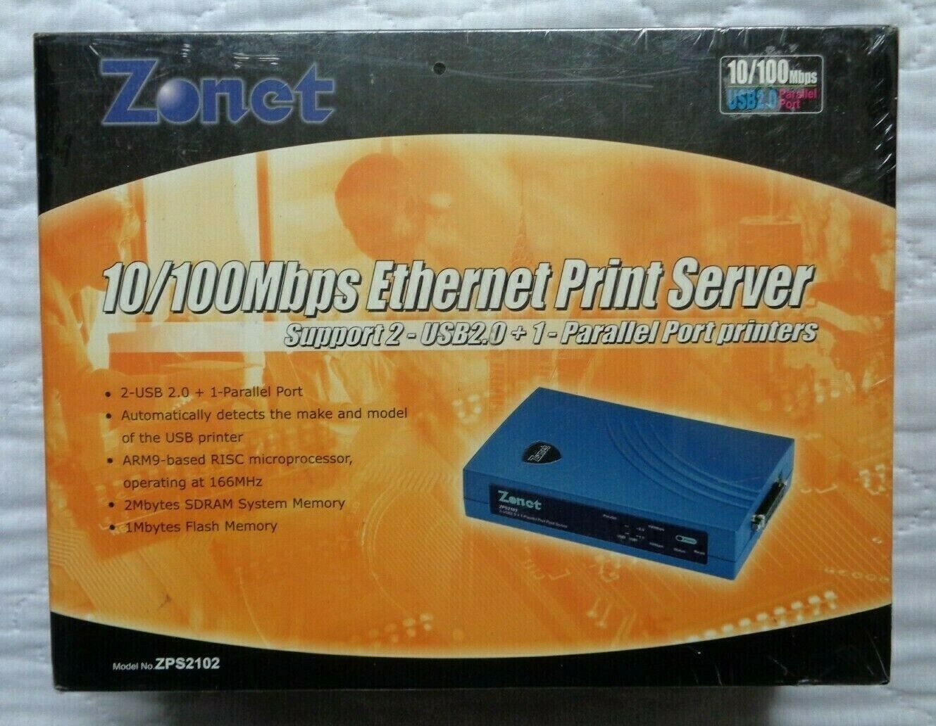  Zonet ZPS2102 2 x USB 2.0 and 1 Parallel Shared Printer RJ45, SEALED MINT