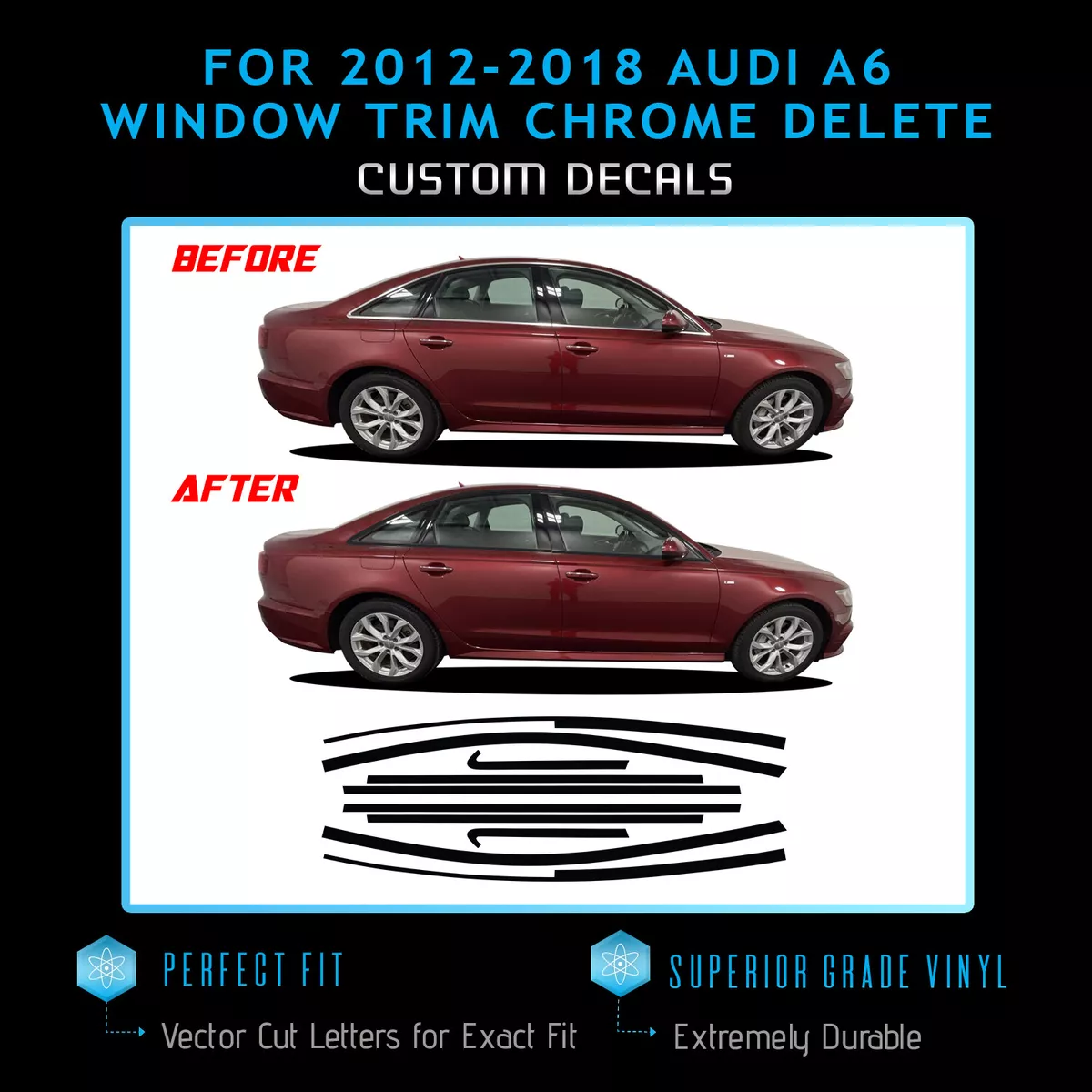 For 2012 2018 Audi A6 Window Trim Chrome Delete Blackout Overlay Matte Black