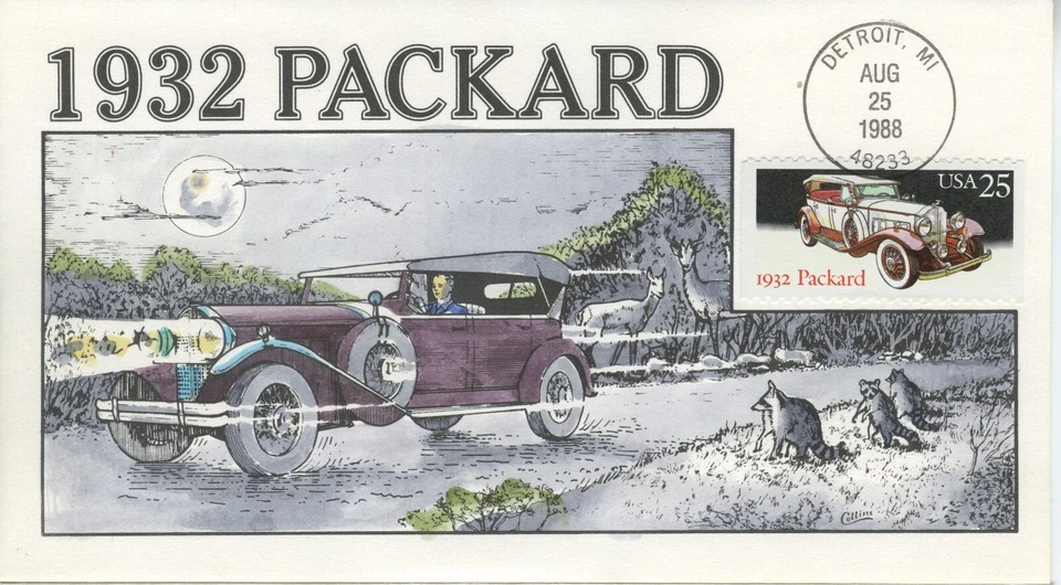 #2381-2385 Classic Automobiles  COLLINS HAND PAINTED FDC set of 5  Perfect!!! - Image 3 of 4
