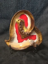 Organic Modern California Art Pottery Ashtray in Red, Orange, and Yellow