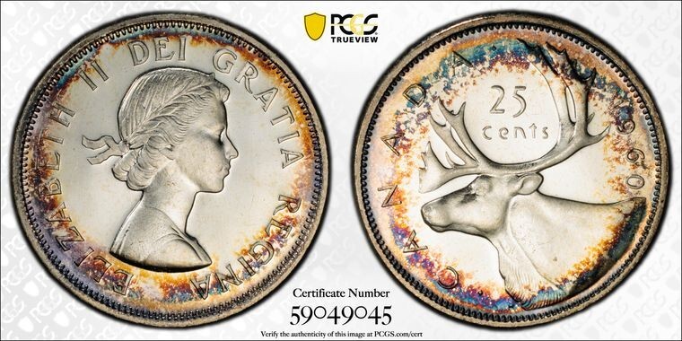 1960 Canada  Gem PL Twenty Five Cents Quarter   PCGS PL 66 CAM