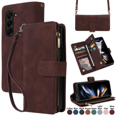 Zipper Leather Flip Card Wallet Case W/Lanyard For Samsung Galaxy Z Fold 7 6 5 4