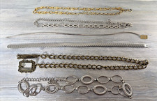 Vintage Chain Link Belt Lot Of 6 Gold Silver Tone Coin Geometric Stretch