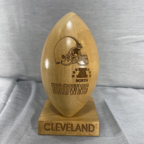 Cleveland Browns NFL Grid Works Laser Engraved Wooden Football 7.5” Tall NWOB