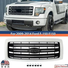 For 2009-14 Ford F150 F-150 Front Bumper Grille White Platinum Frame Black Mesh