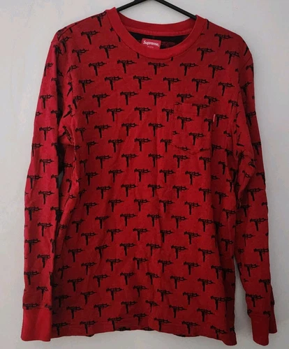 FW15 Supreme Jacquard Uzi Pocket tee Longsleeve top M medium sweater red jumper