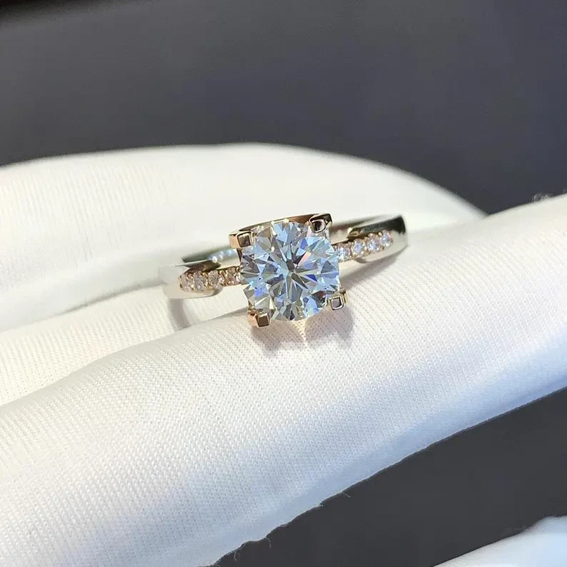 2.10 Ctw Round Real Moissanite Women's Engagement Ring 14K Yellow Gold Plated