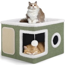 Cat Beds for Indoor Cats, Large Cat Cave with Cozy Condo, Fluffy Ball, Round ...