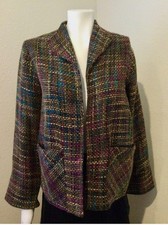 Coldwater Creek Boucle Woven Tweed Lined Open Front Jacket M Pockets VGUC
