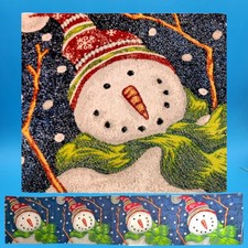 Snowman Tapestry Table Runner Blue Silver Metallic Threads 12x72" Christmas