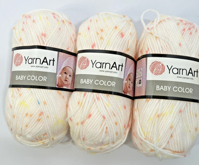 YarnArt Baby Color 5103 Speckled White Acrylic Yarn Soft Fine Weight Lot of 3
