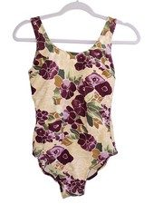 Vintage Beacholiday Floral One Piece Swimsuit Yellow Purple nwt size XL