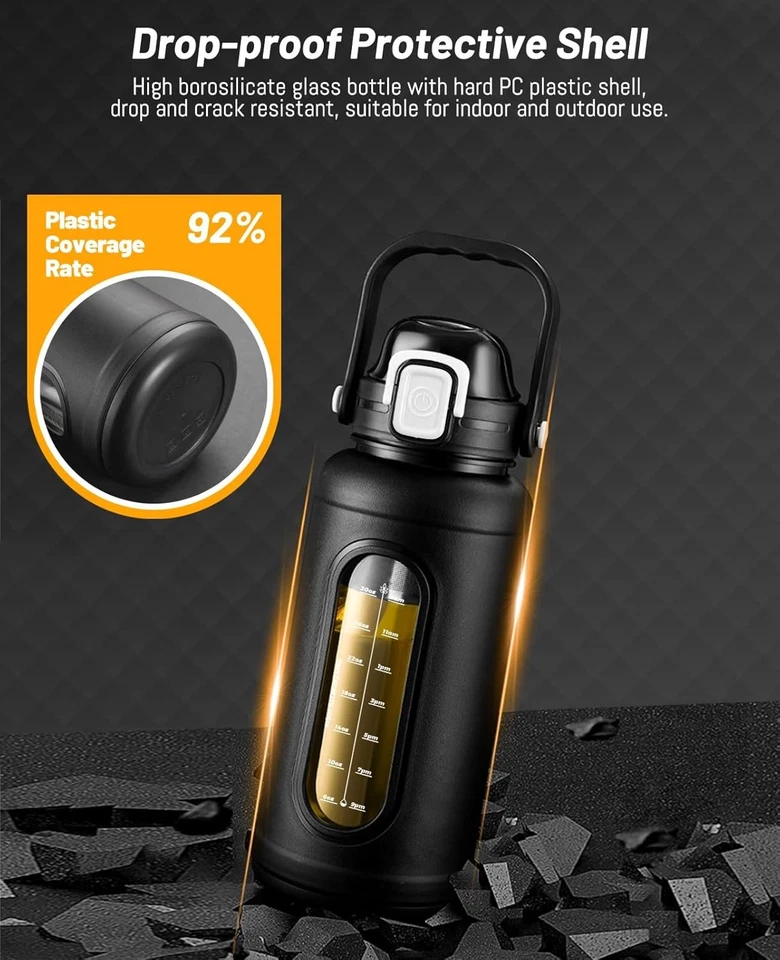 50 oz Glass Water Bottles, Large Motivational Glass Water Bottle with Time Marke - Image 2 of 4