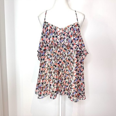 Cooper St Floral Sleeveless Tank Top Sz 14 Ruffle Pleats Button Y2K  Cottagecore