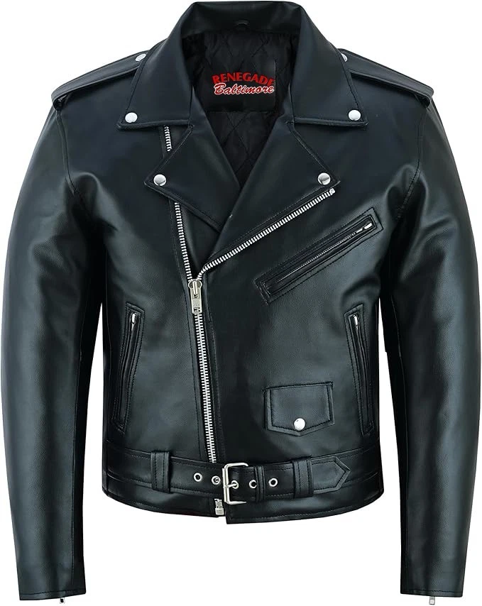 Men Motorcycle Faux Leather Jacket - Black Economy Zip Up Moto Biker Jacket