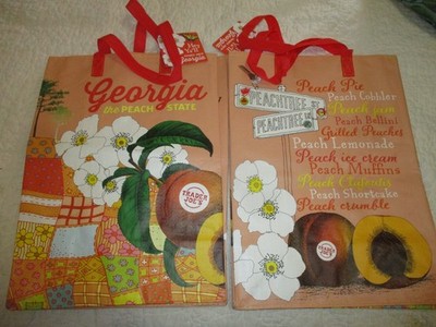2X Lot Trader Joe's Georgia The Peach State Tote Bags NWT FREE SHIPPING Reusable