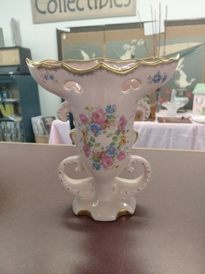 vintage St. Regis American Porcelain vase with floral accents and gold trim