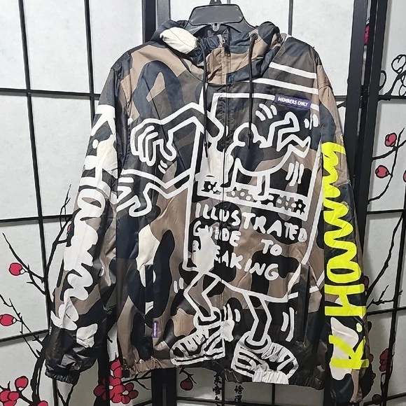 K. Haring x Members Only Hip Hop Break Dancing Graphic Art Jacket Size Large NEW