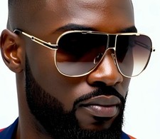 Oversized Square Pilot Style Sunglasses Metal Retro Gold Frame Men Women Fashion