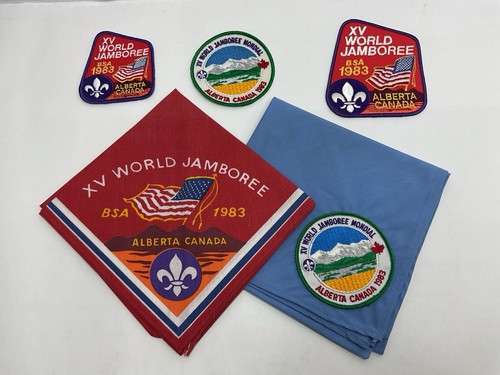 World Scout Jamboree  XV Alberta Canada 1983 3 Patches & 2 Neckerchief Lot S19