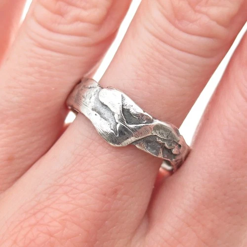 925 Sterling Silver Vintage Modernist Oxidized Band Ring Size 10.75