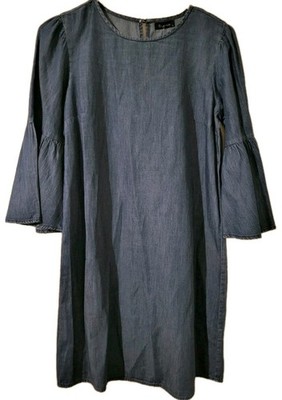 NWT Womens Size S Denim Blue Tunic Dress Butterfly Sleeves Minimalist Natural 