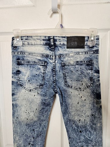 Encrypted Blue Jeans Boys Sz 12x26 Distressed Skinny Zippers light wash Biker - Picture 8 of 12