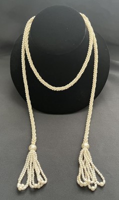 Vintage 50  Faux Pearl Chunky Tassle Multi Style Necklace Flapper Retro Jewelry