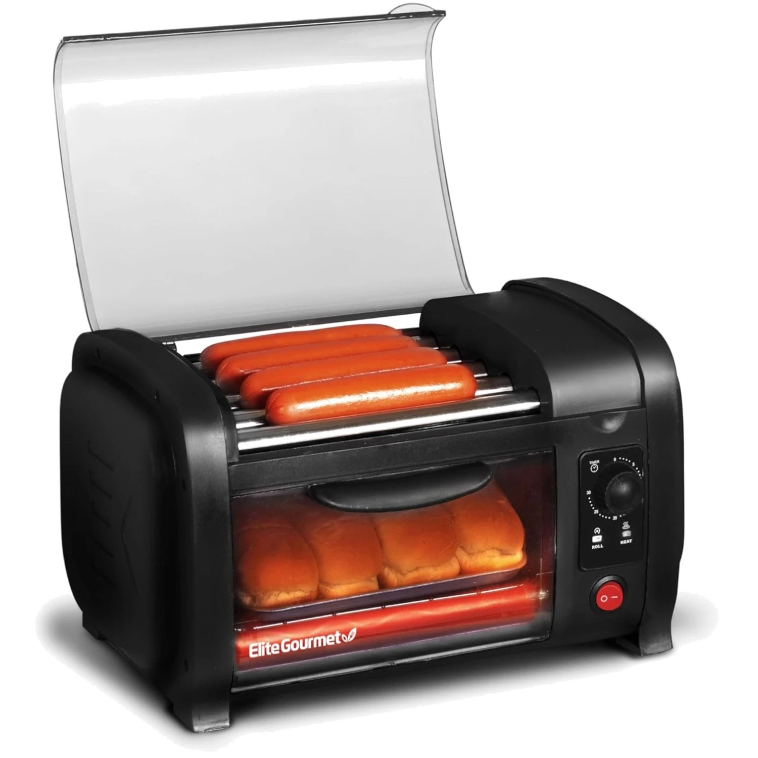 Stainless Steel Hot Dog Roller Toaster Oven - 4 Bun Capacity, Black Finish