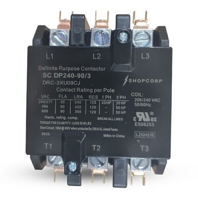 AC Contactor 90 Amp 75 RES 3 Pole 208/240VAC Coil   Definite Purpose UL Listed
