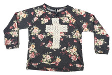 Lovely Souls Lace Cross & Floral Print Women's Long Sleeve Shirt Size XL Jesus